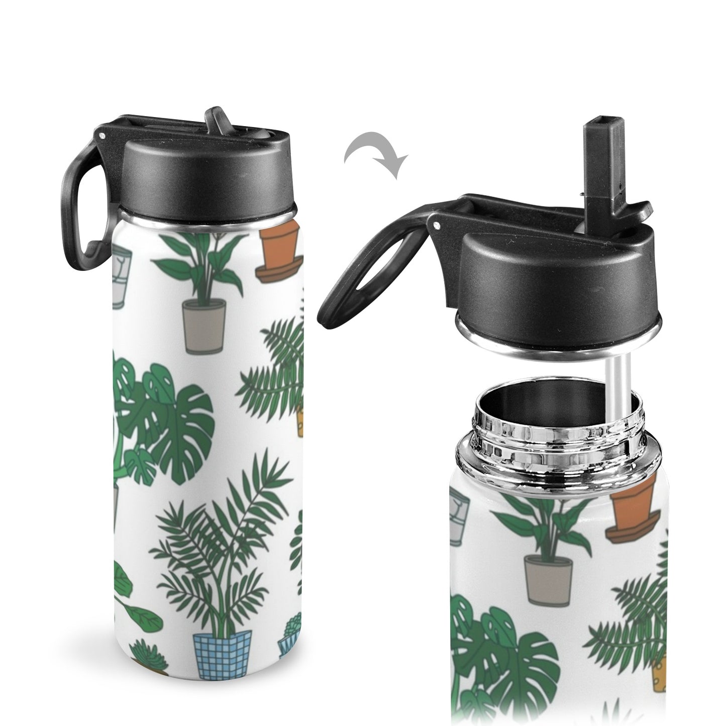 Plant Lover - Insulated Water Bottle with Straw Lid (18oz) Insulated Water Bottle with Swing Handle Printed Offshore