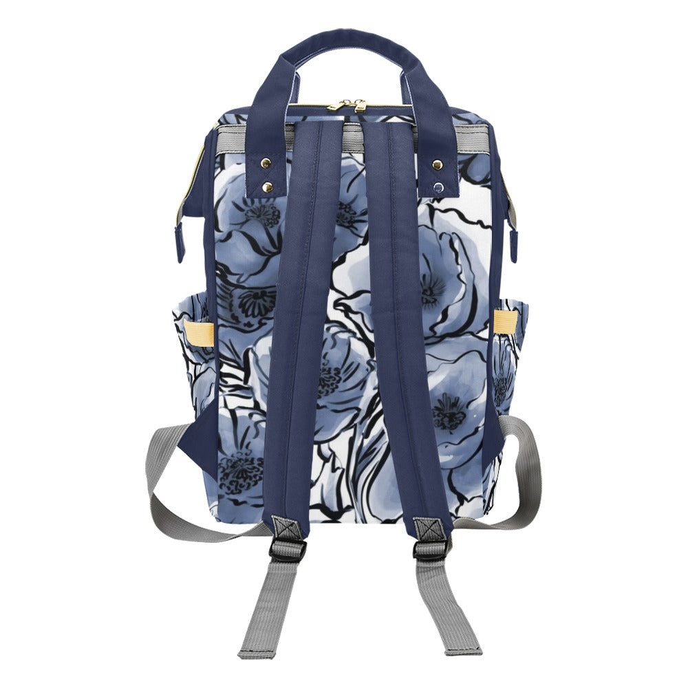 Blue And White Floral - Multifunction Backpack Multifunction Backpack Plants