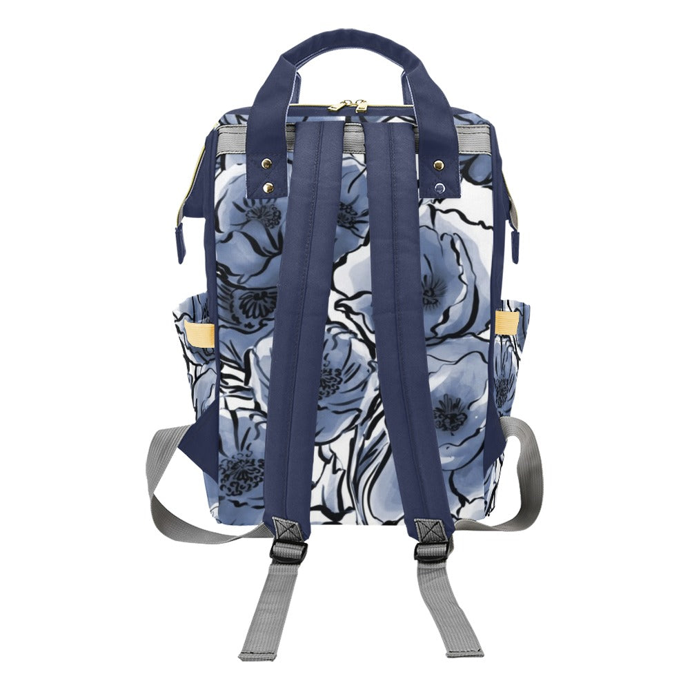 Blue And White Floral - Multifunction Backpack Multifunction Backpack Plants Printed Offshore