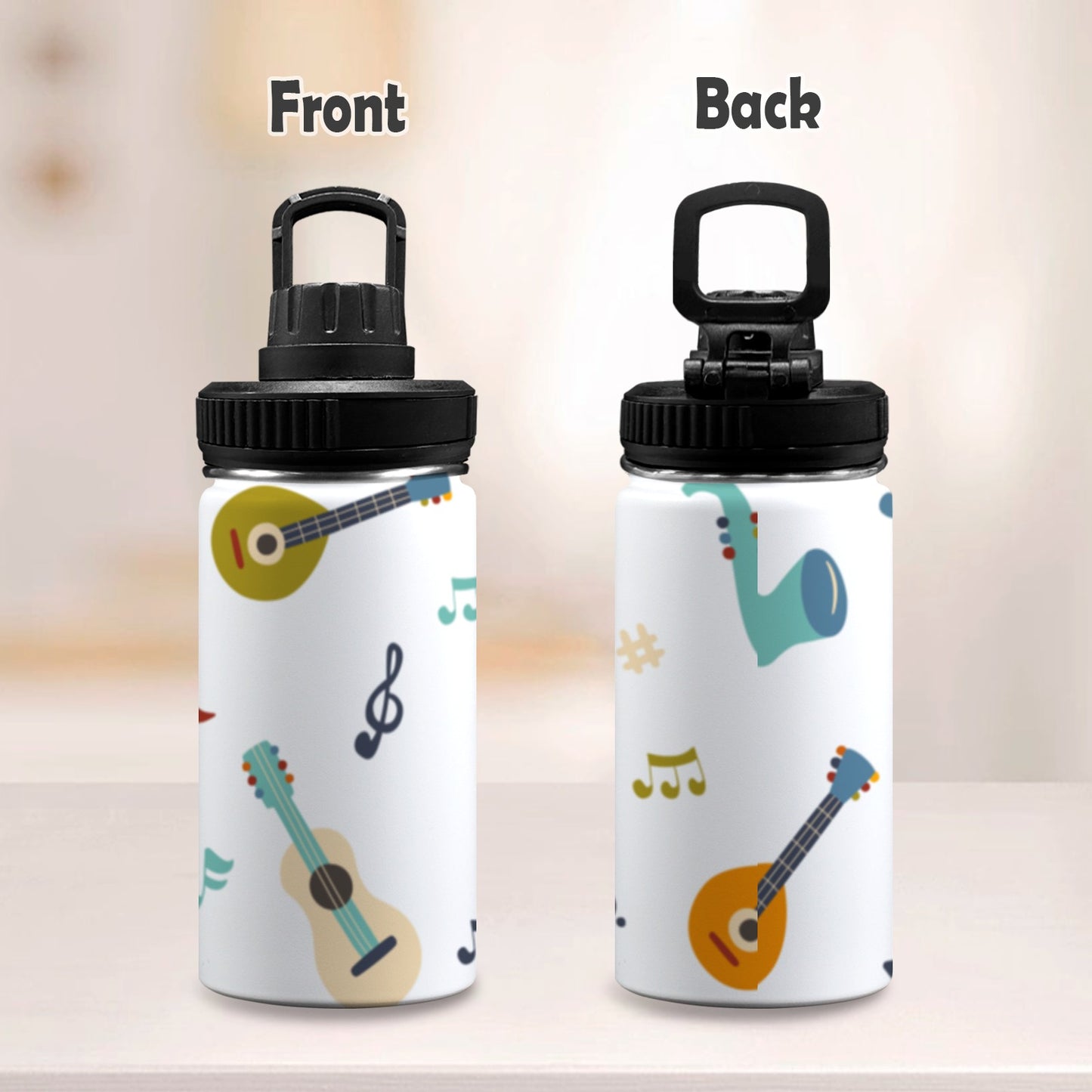 Guitar Music - Kids Water Bottle with Chug Lid (12 oz)