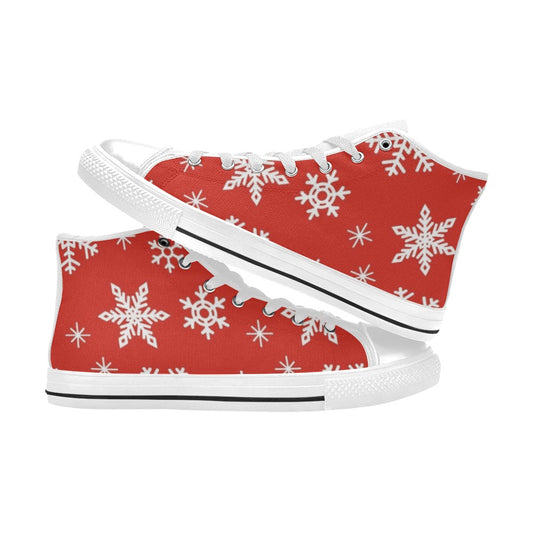 Red Snowflakes, Christmas - Kids High Top Canvas Shoes