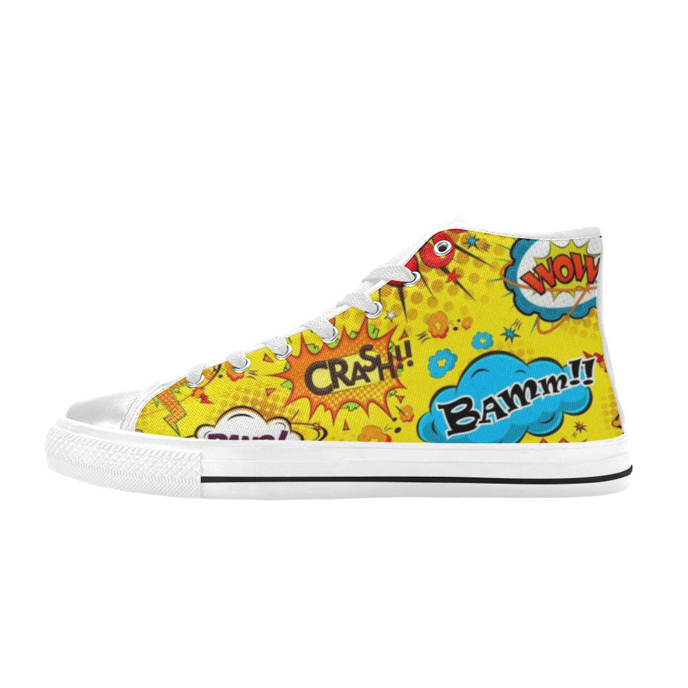 Comic Book Yellow - Kids High Top Canvas Shoes