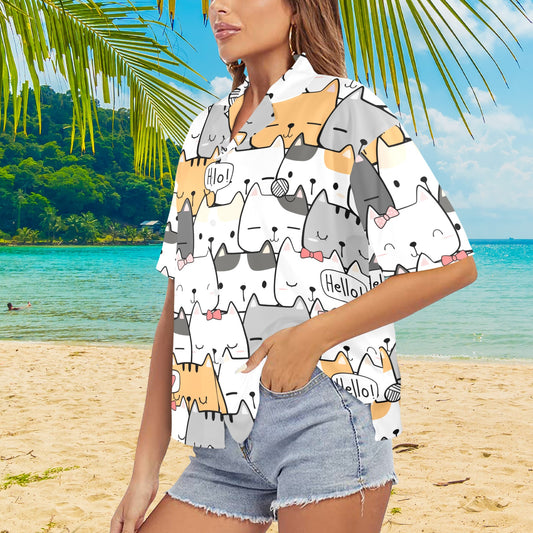 Cat Hello - Womens Hawaiian Shirt