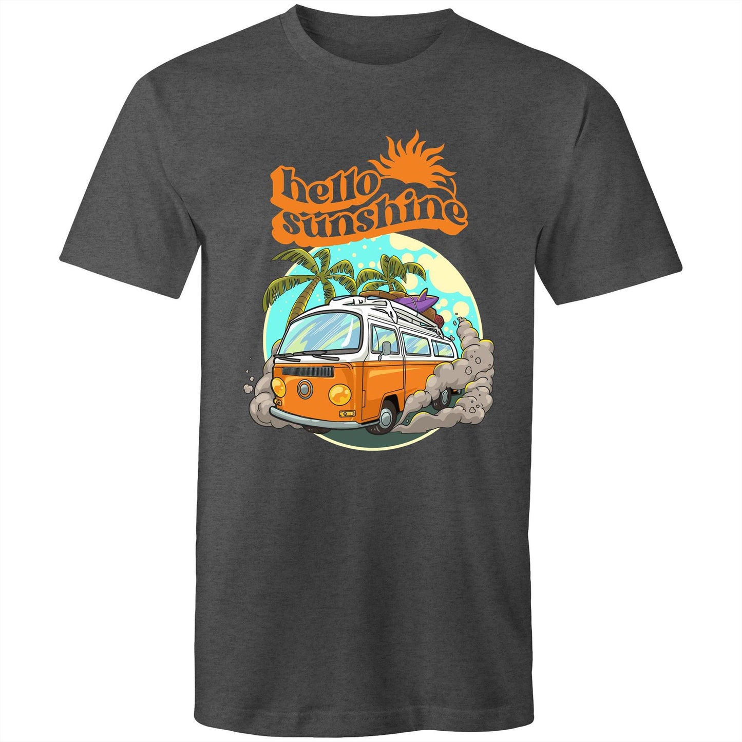 Hello Sunshine, Beach Van - Mens T-Shirt Asphalt Marle Mens T-shirt Summer Surf