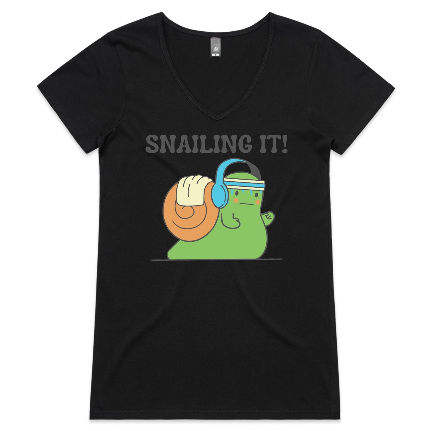Snailing It - Womens V-Neck T-Shirt Black Womens Fitness V-Neck