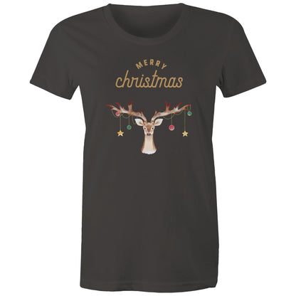 Merry Christmas Reindeer - Womens T-shirt Charcoal Christmas Womens T-shirt Merry Christmas