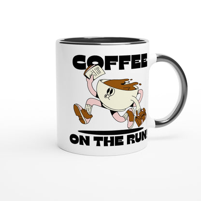 Coffee On The Run - White 11oz Ceramic Mug with Colour Inside Colour 11oz Mug coffee Globally Fulfilled retro