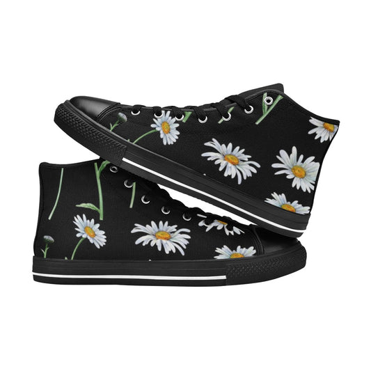 Daisy On Black - Women's High Top Canvas Shoes