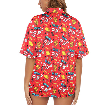 Comic Book Red - Womens Hawaiian Shirt