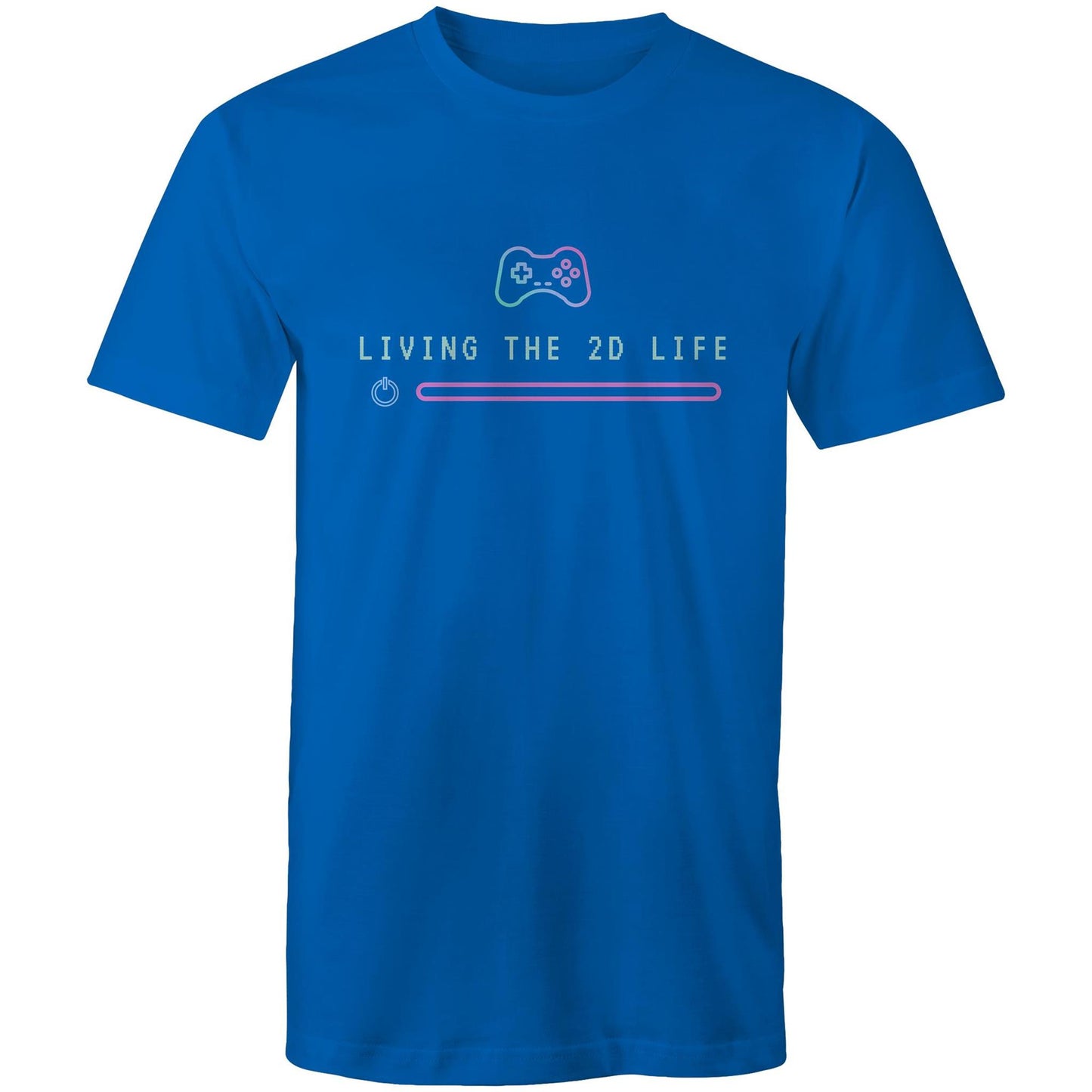 Living The 2D Life, Game Controller - Mens T-Shirt Bright Royal Mens T-shirt Games Printed In Australia