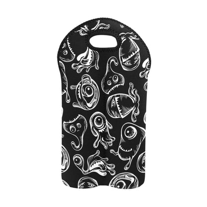 Monsters In Black And White - 2-Bottle Neoprene Wine Bag 2 Bottle Wine Bag Printed Offshore Sci Fi