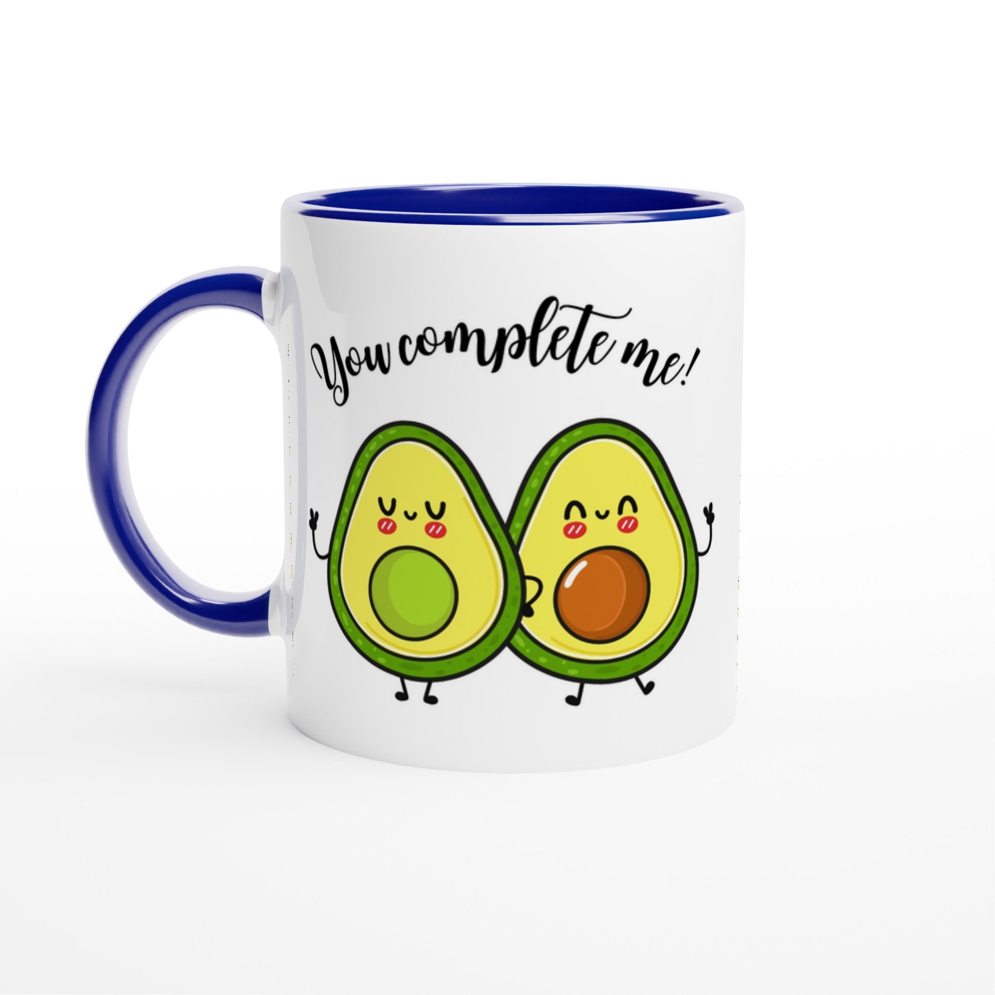 Avocado, You Complete Me - White 11oz Ceramic Mug with Colour Inside Ceramic Blue Colour 11oz Mug food Globally Fulfilled Love