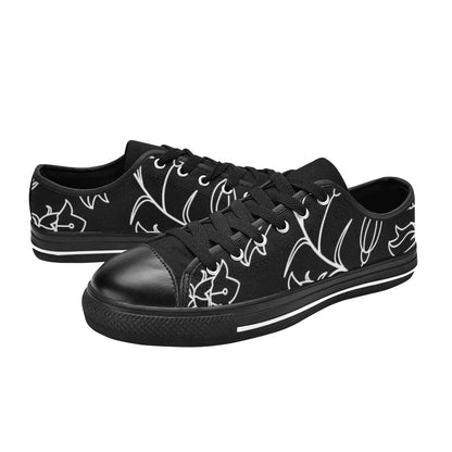 Black And White Floral - Women's Classic Canvas Shoes