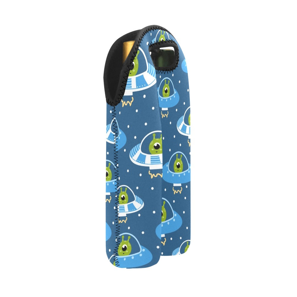 Cute Aliens in UFOs - 2-Bottle Neoprene Wine Bag 2 Bottle Wine Bag Printed Offshore Sci Fi