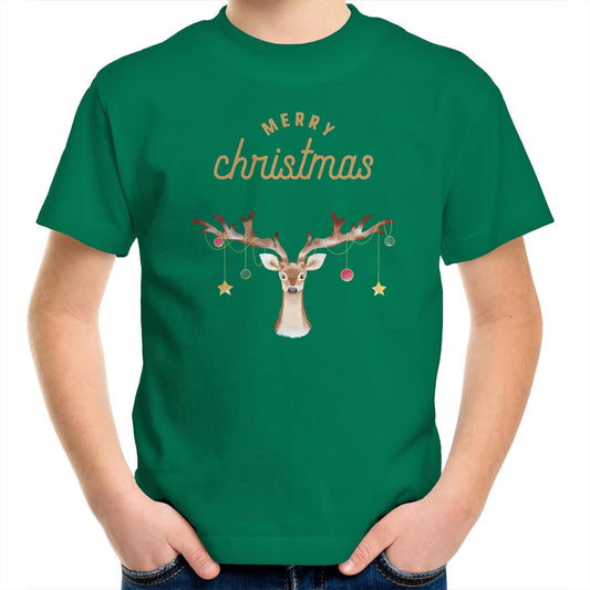 Merry Christmas Reindeer - Kids Youth T-Shirt Kelly Green Christmas Kids T-shirt Merry Christmas