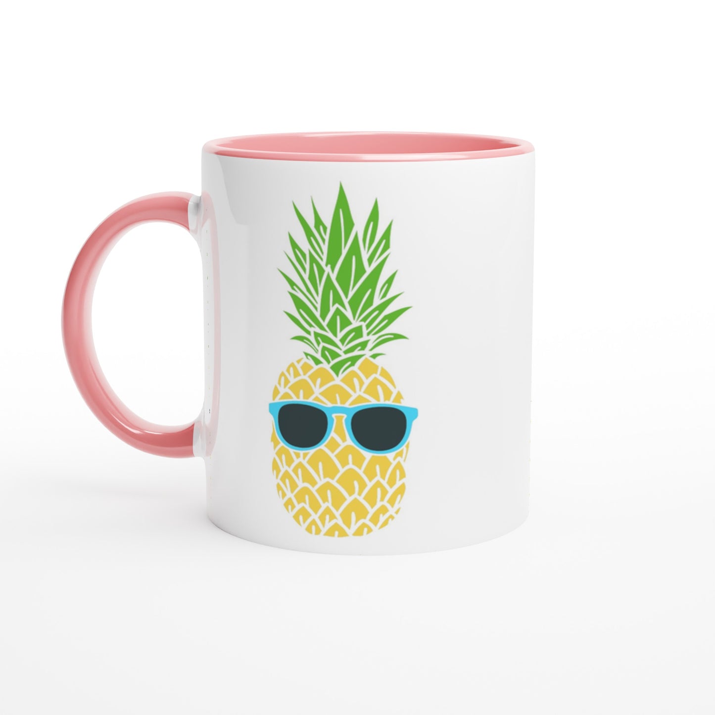 Pineapple With Sunglasses - White 11oz Ceramic Mug with Colour Inside Ceramic Pink Colour 11oz Mug Food Funny Globally Fulfilled