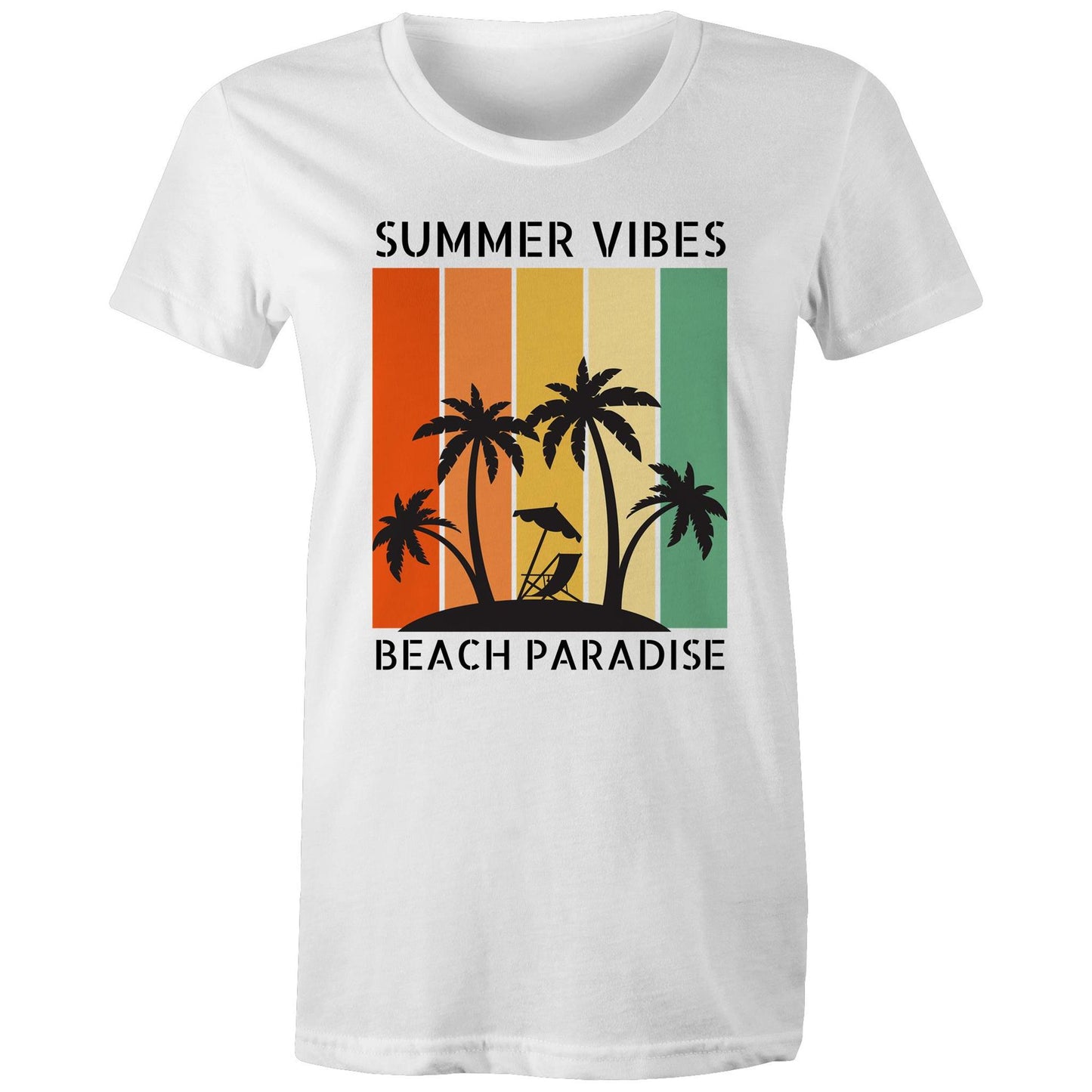 Summer Vibes, Beach Paradise - Womens T-shirt White Womens T-shirt Printed In Australia Summer Surf