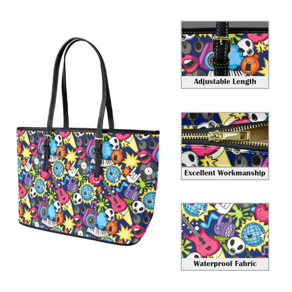 Sticker Music - Leather Tote Bag-Large