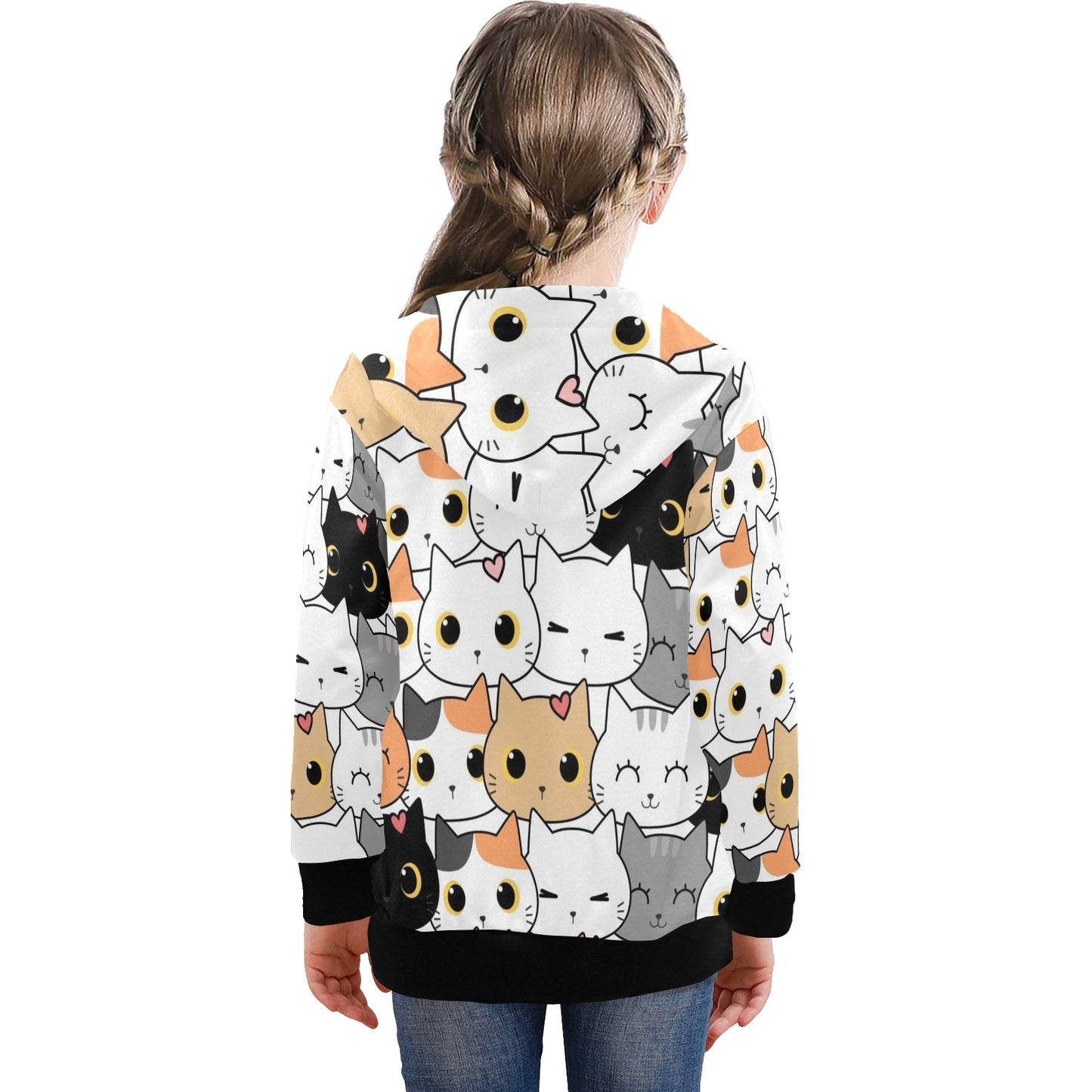 Cute Cartoon Cats - Senior Girls Zip Up Hoodie