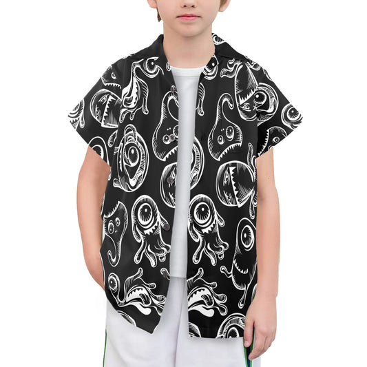 Monsters In Black And White - Senior Boys Hawaiian Shirt