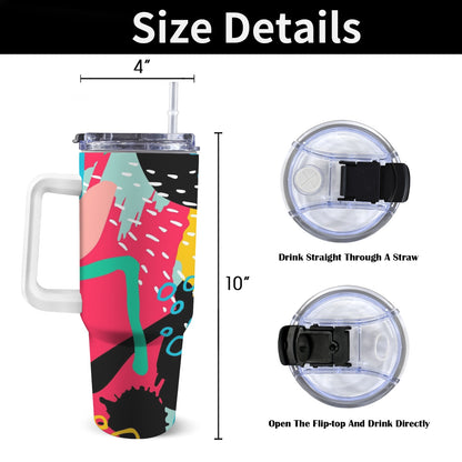 Bright Abstract - 40oz Tumbler with White Handle