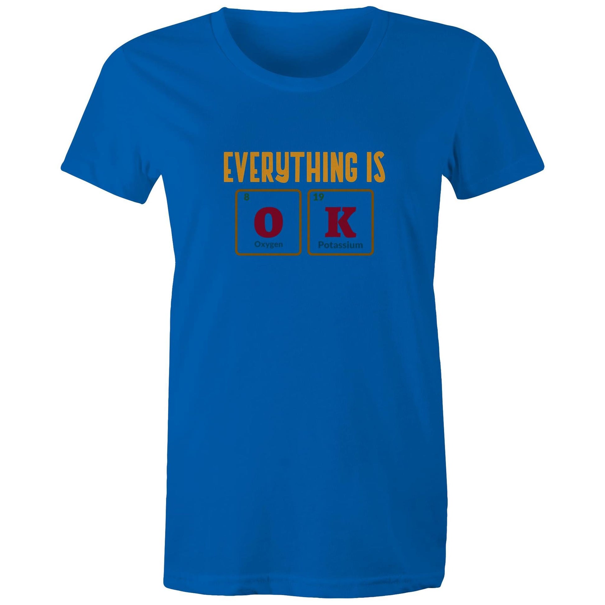 Everything Is OK, Periodic Table Of Elements - Womens T-shirt Bright Royal Womens T-shirt Science