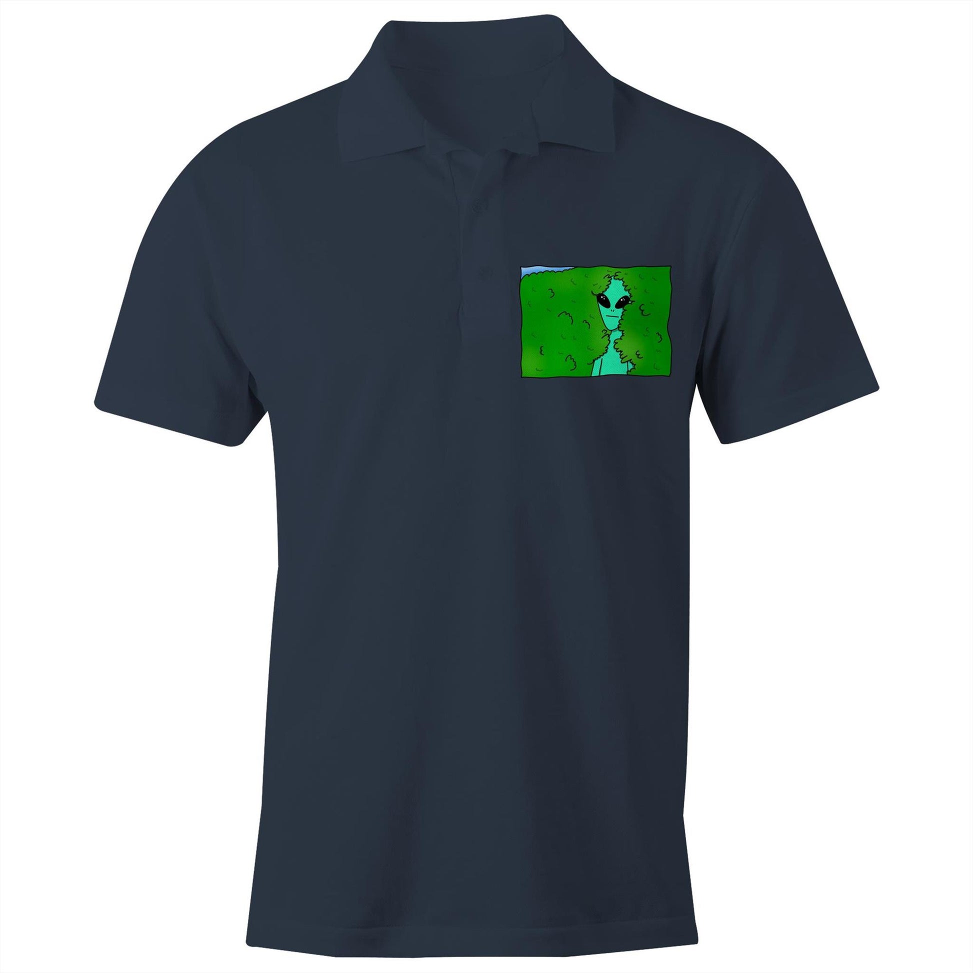 Alien Backing Into Hedge Meme - Chad S/S Polo Shirt Navy Polo Shirt Funny Sci Fi