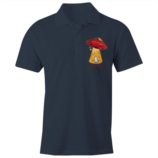 UFO, Here For The Cats - Chad S/S Polo Shirt, Printed Navy Polo Shirt animal Sci Fi