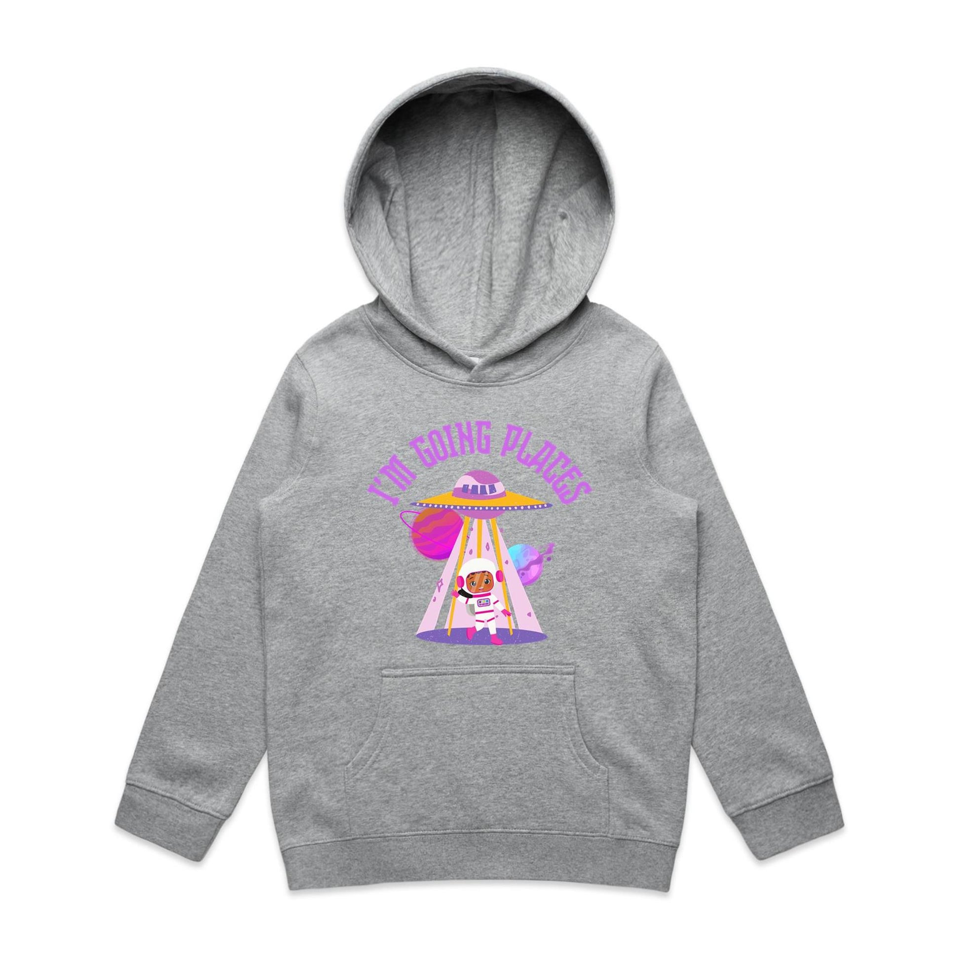 UFO, I'm Going Places - Youth Supply Hood Grey Marle Kids Hoodie Sci Fi
