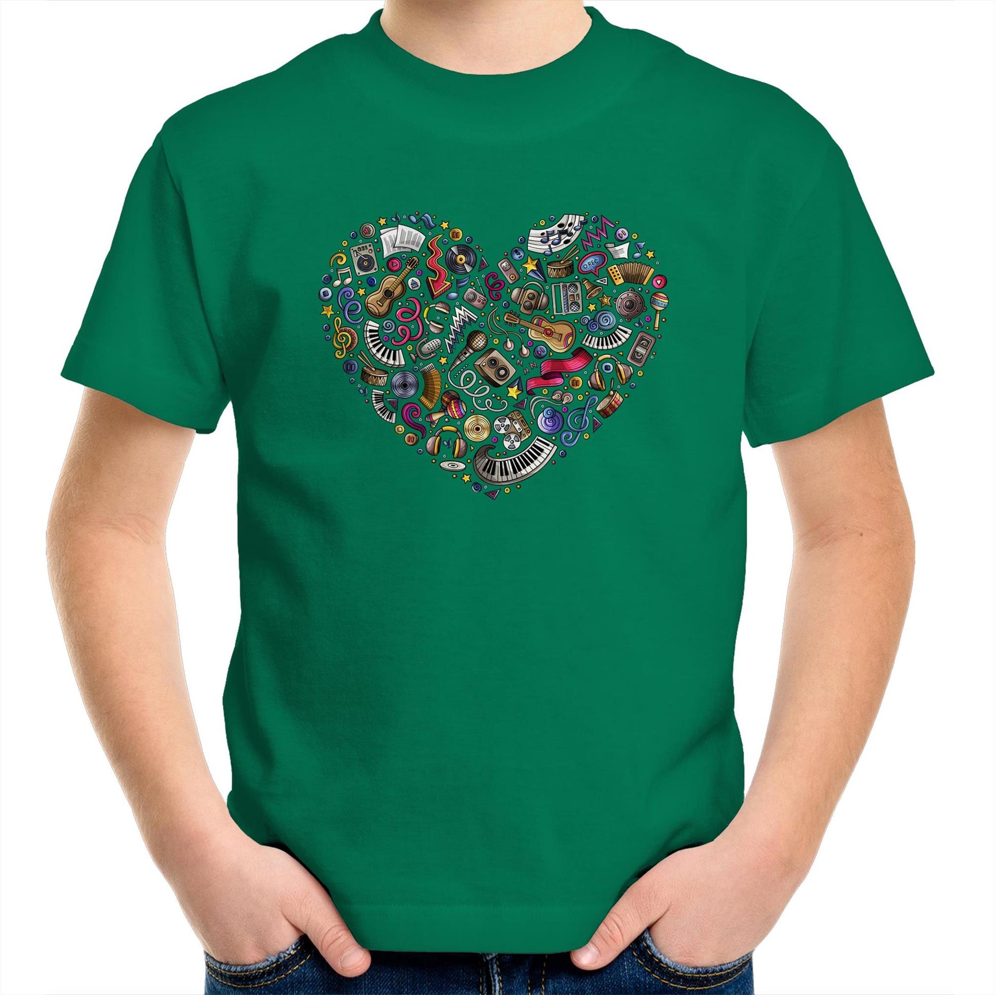 Heart Music - Kids Youth T-Shirt Kelly Green Kids Youth T-shirt Music