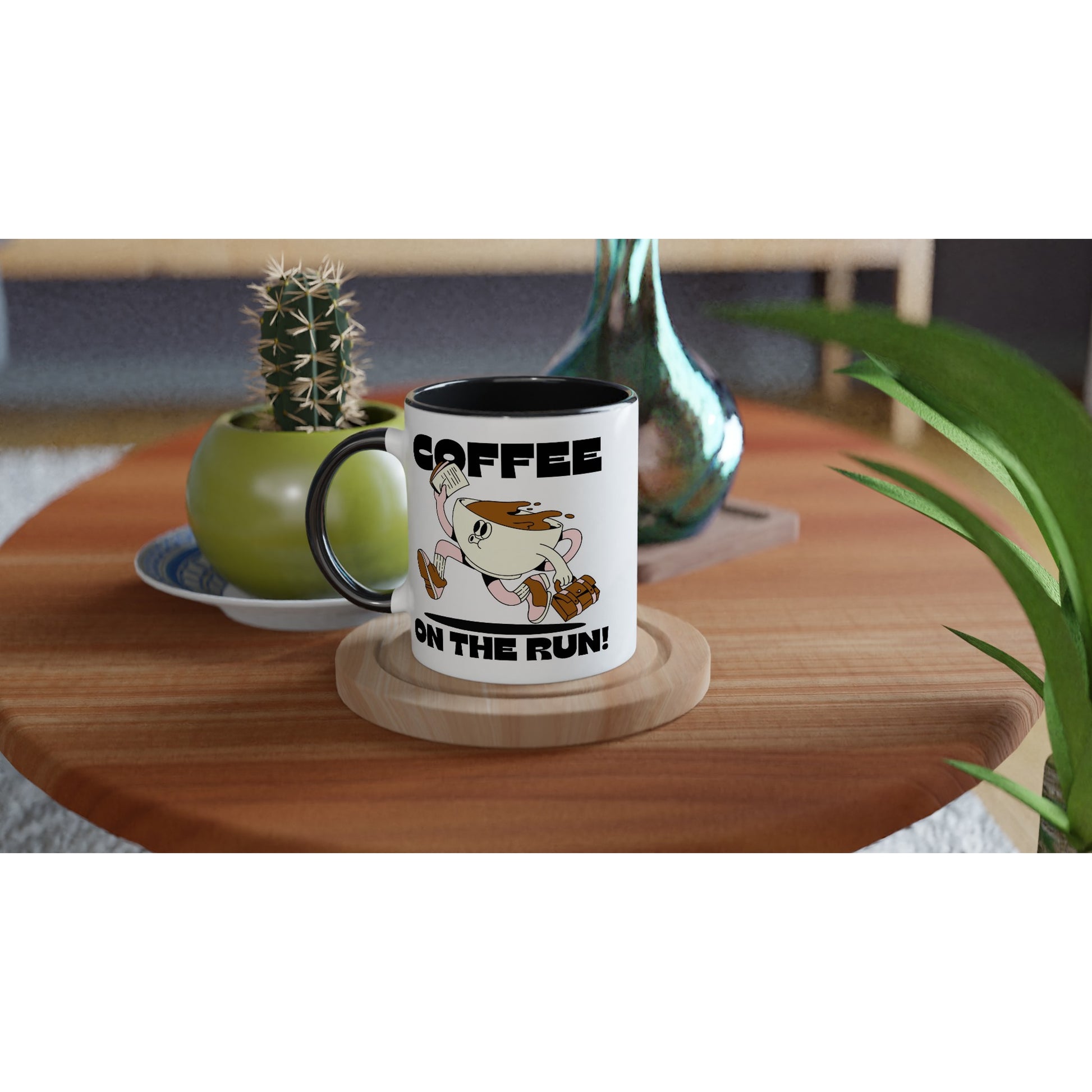 Coffee On The Run - White 11oz Ceramic Mug with Colour Inside Colour 11oz Mug coffee Globally Fulfilled retro