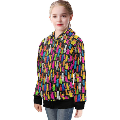 Colourful Cats - Senior Girls Zip Up Hoodie