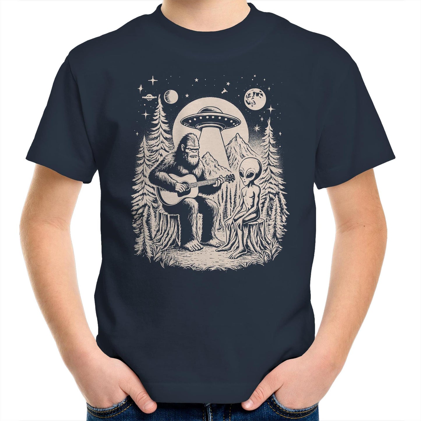 Alien And Bigfoot Playing Guitar - Kids Youth T-shirt