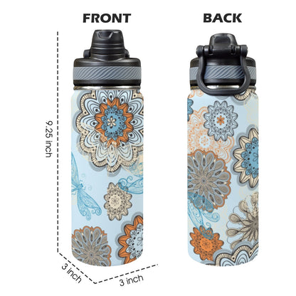 Blue Butterfly Flower - Insulated Water Bottle with Dual-Use Lid (18oz) Insulated Water Bottle with Dual-Use Lid (18oz) animal Printed Offshore