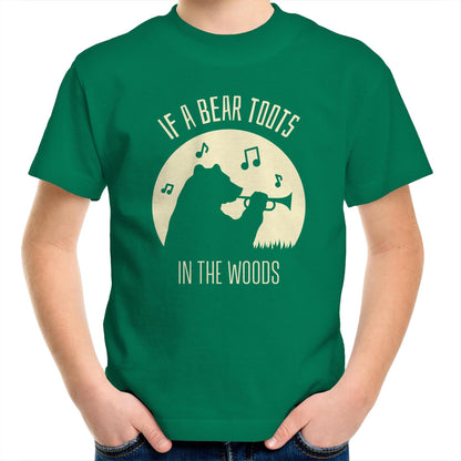 If A Bear Toots In The Woods, Trumpet Player - Kids Youth T-Shirt Kelly Green Kids Youth T-shirt animal Music
