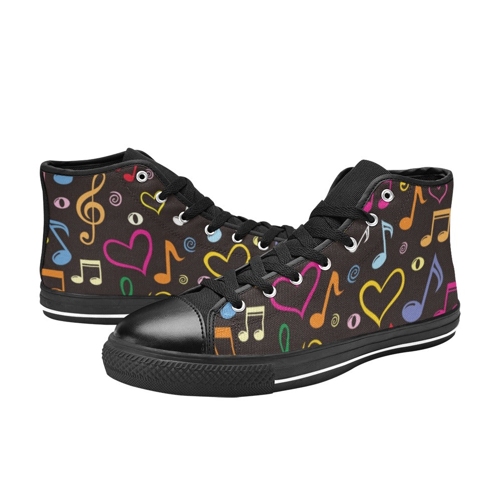 Music Notes - Women's High Top Canvas Shoes