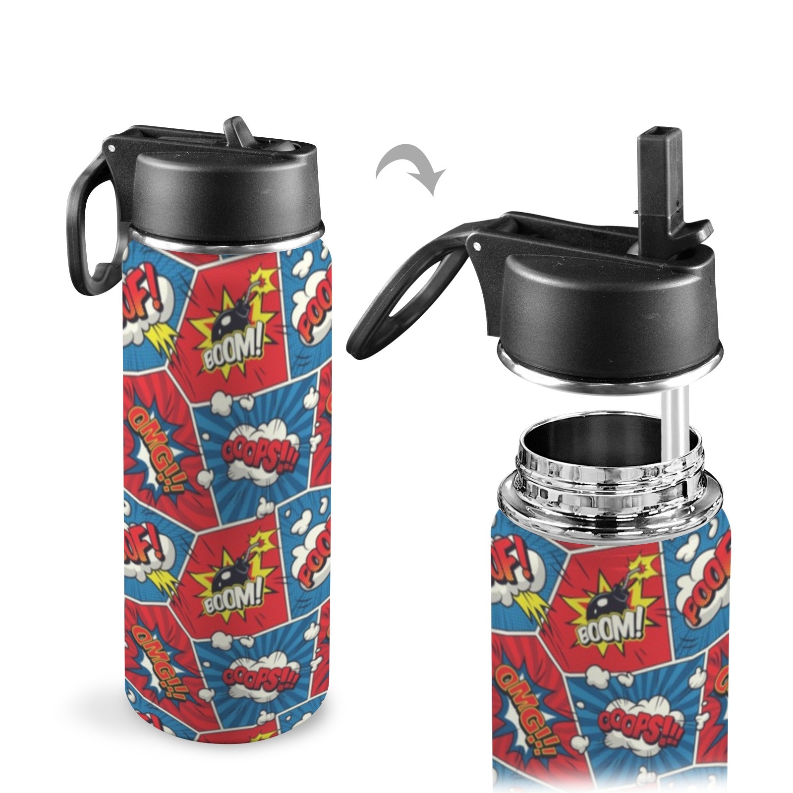 Comic Book Pop - Insulated Water Bottle with Straw Lid (18oz) Insulated Water Bottle with Swing Handle Printed Offshore