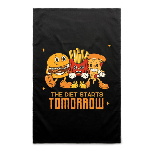 The Diet Starts Tomorrow, Hamburger, Fries, Pizza - AS Colour Tea Towel