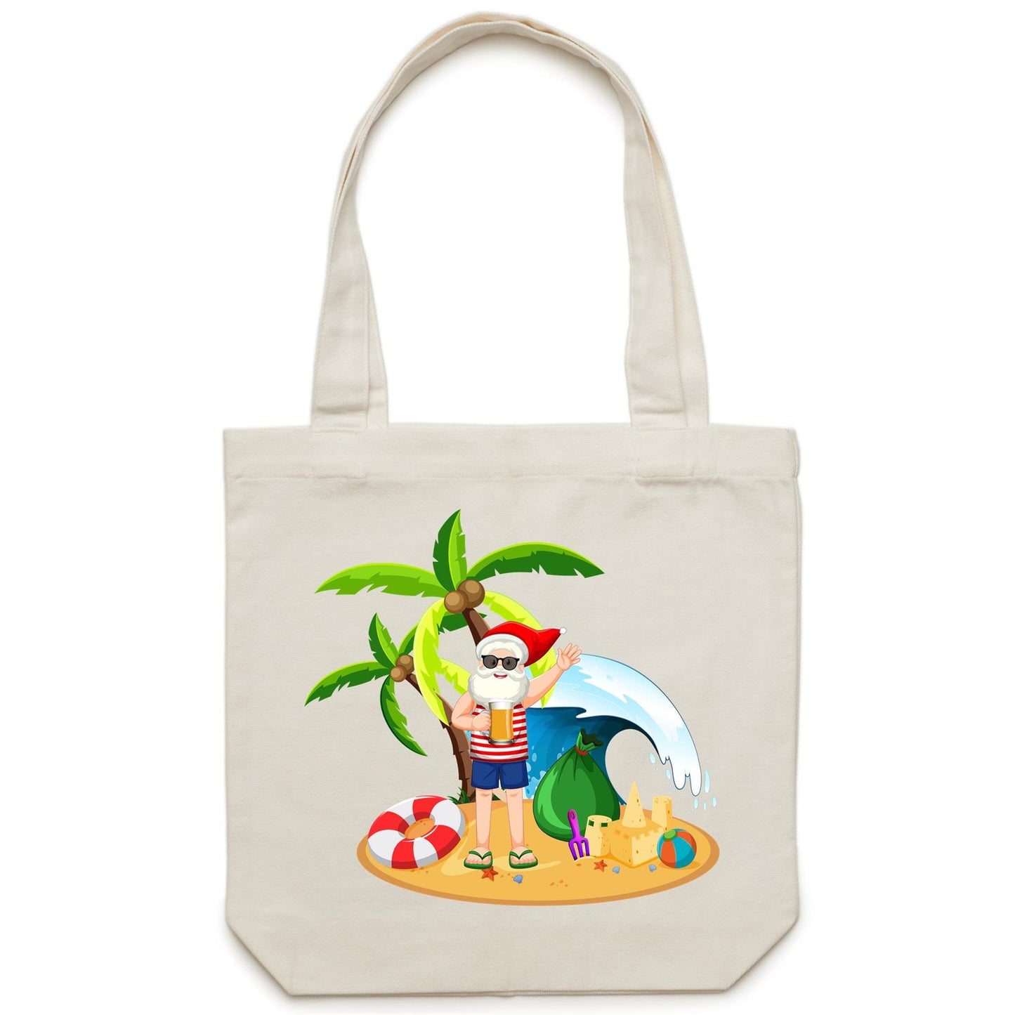 Summer, Surf, Beach Santa - Canvas Tote Bag