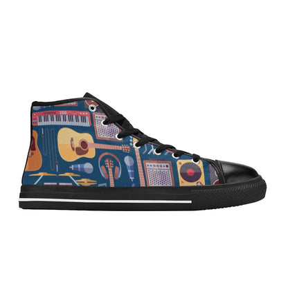 Music Instruments Blue - Women's High Top Canvas Shoes