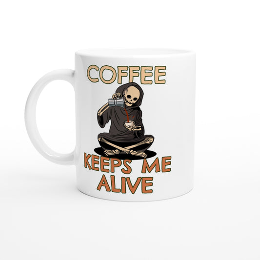Coffee Keeps Me Alive, Skeleton - White 11oz Ceramic Mug Default Title White 11oz Mug Coffee