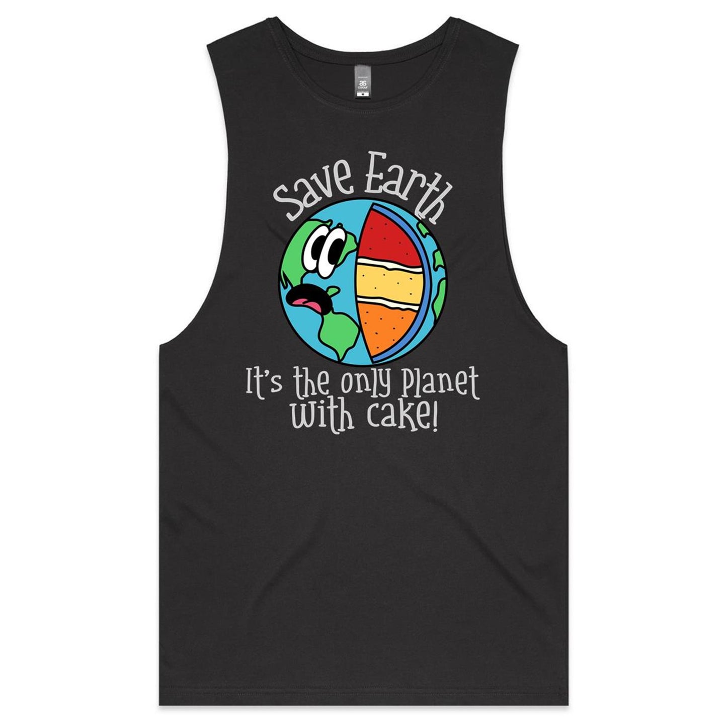 Save Earth, It's The Only Planet With Cake - Mens Tank Top Tee Coal Mens Tank Tee