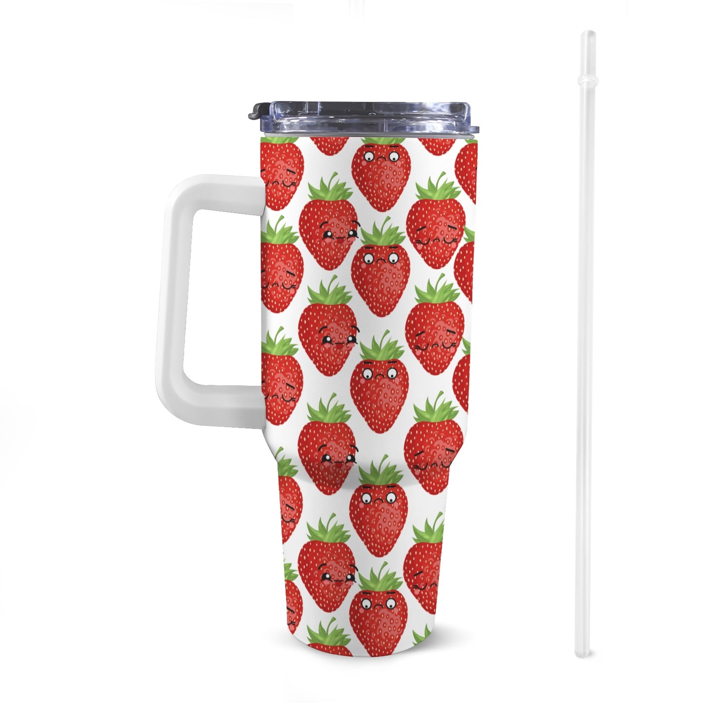 Strawberry Characters - 40oz Tumbler with White Handle