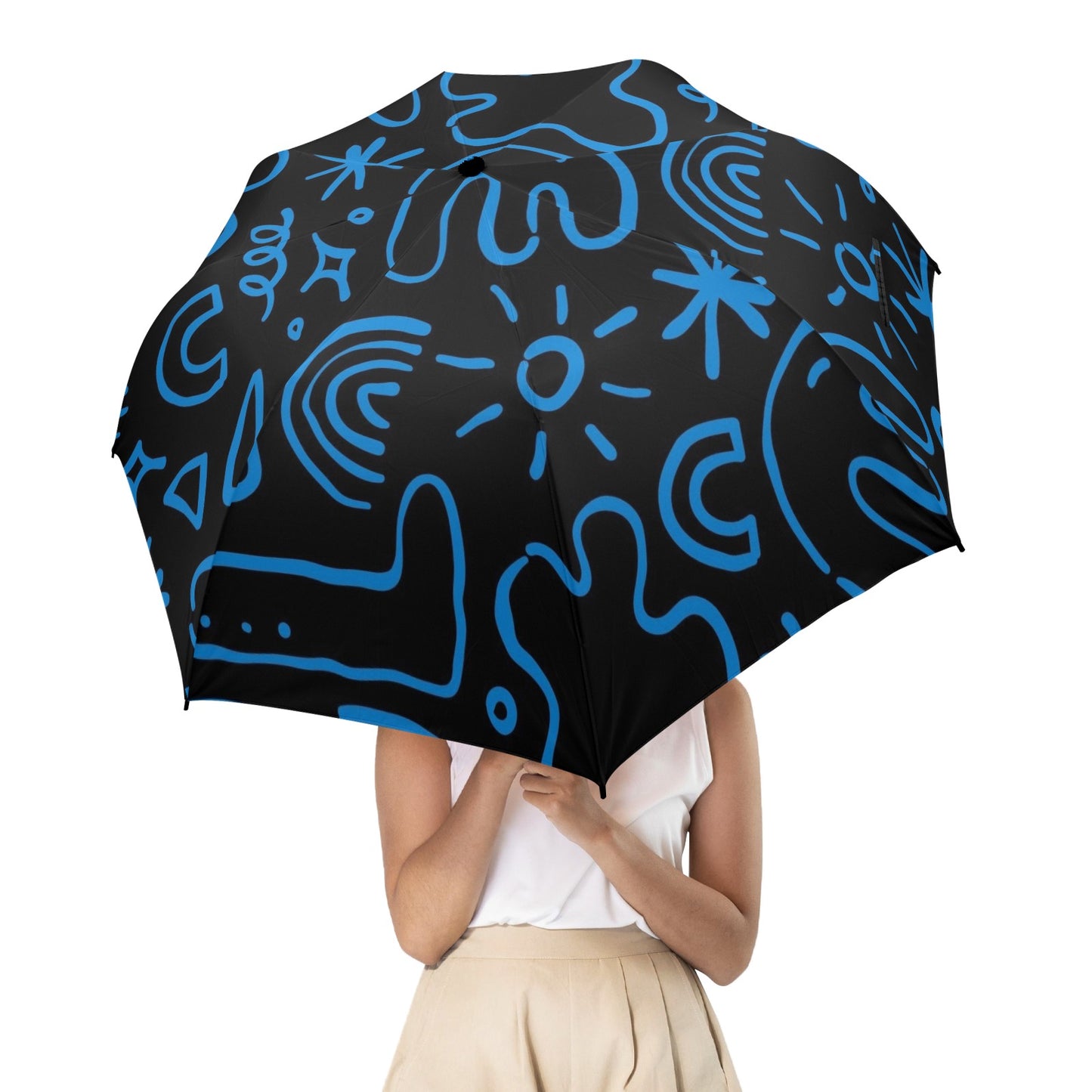 Blue Squiggle - Semi-Automatic Foldable Umbrella Semi-Automatic Foldable Umbrella Printed Offshore