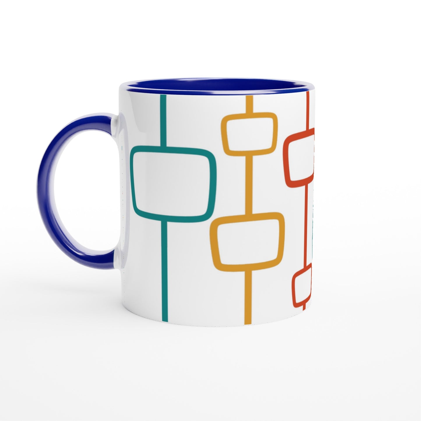 Retro Window Pattern - White 11oz Ceramic Mug with Colour Inside Ceramic Blue Colour 11oz Mug Globally Fulfilled Retro