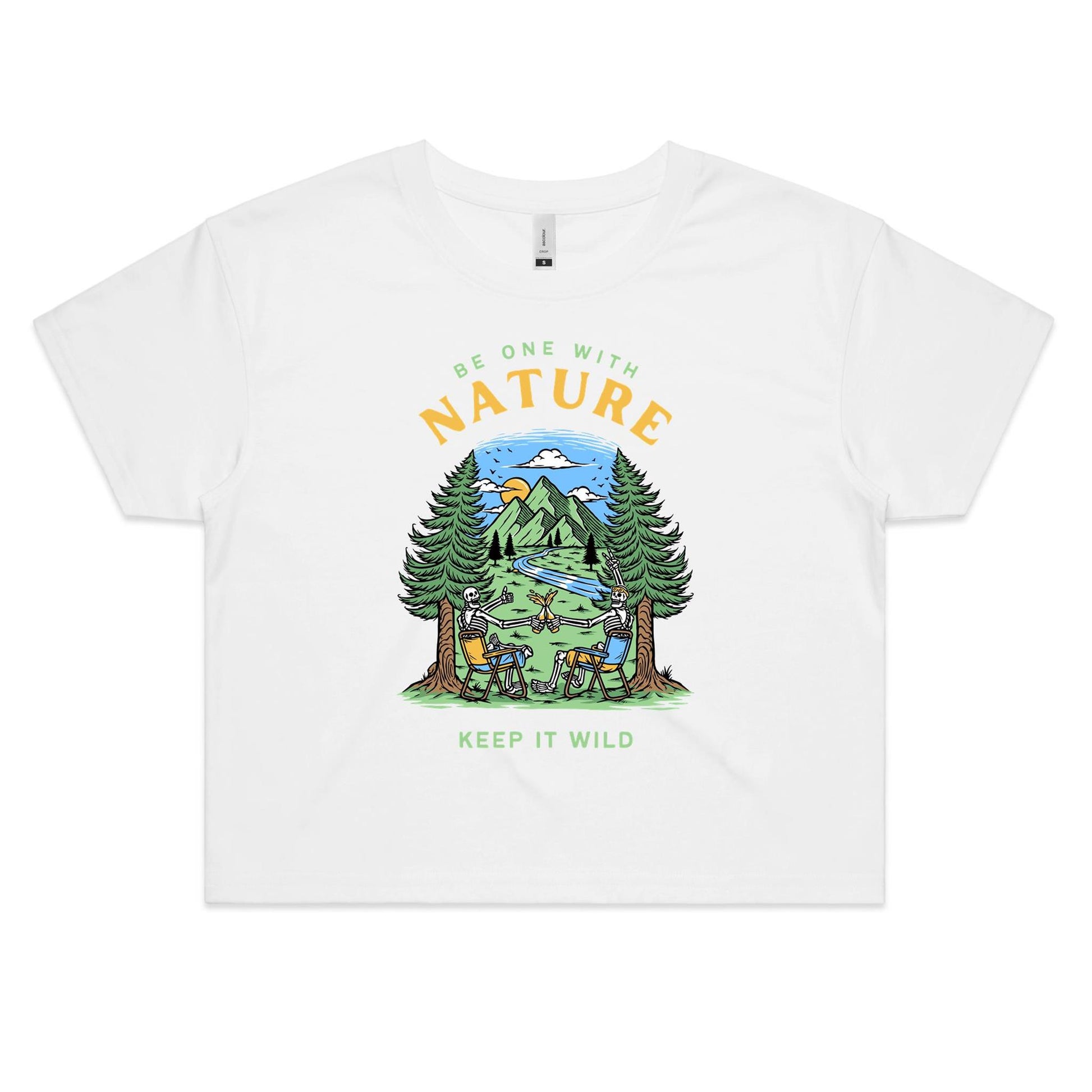 Be One With Nature, Skeleton - Women's Crop Tee White Womens Crop Top Environment Summer