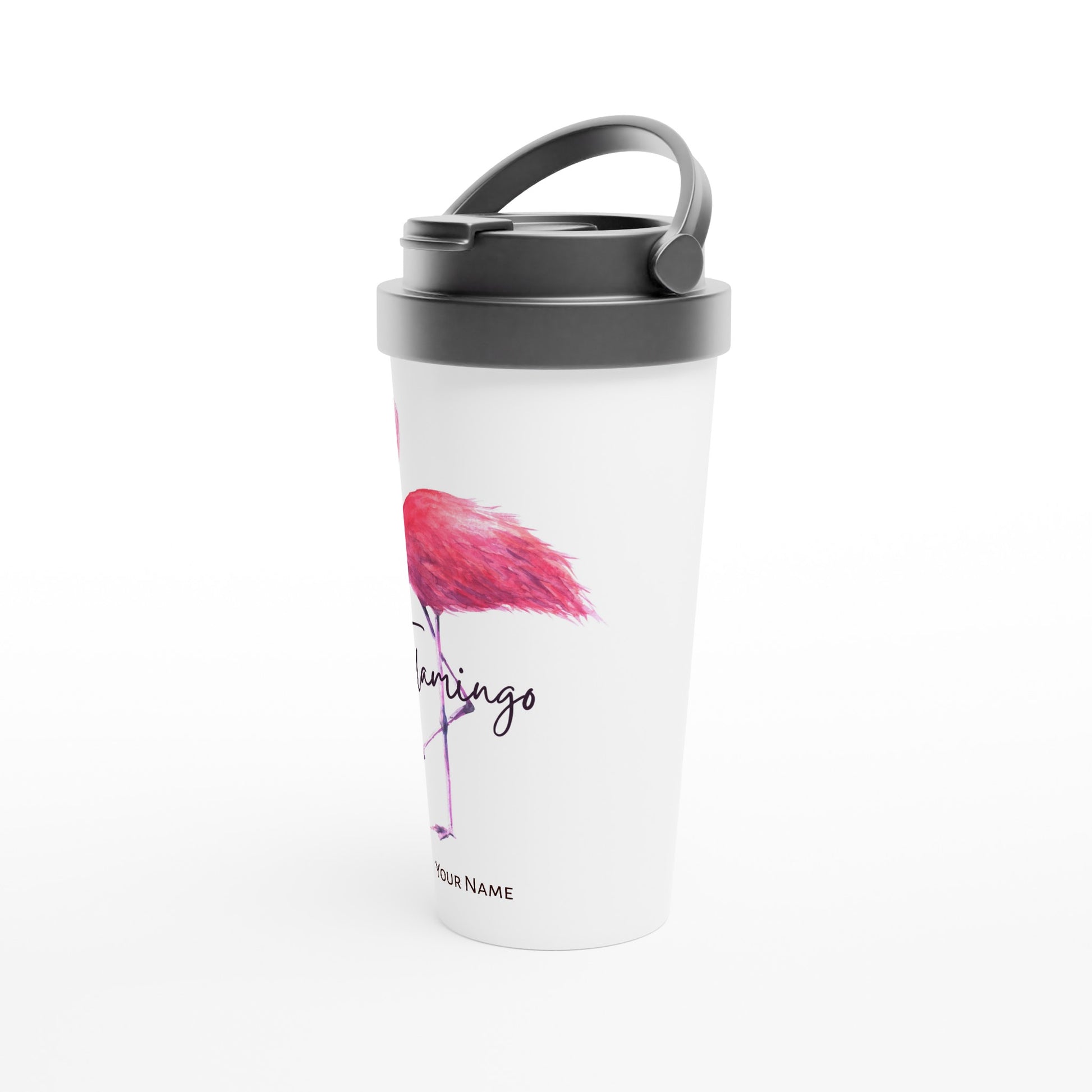 Personalised - Flamingo - White 15oz Stainless Steel Travel Mug Personalised Travel Mug animal coffee