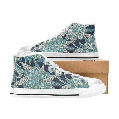 Vintage Blue Floral - Women's High Top Canvas Shoes