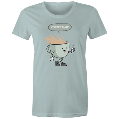 Coffee Time - Womens T-shirt Pale Blue Womens T-shirt Coffee Printed In Australia