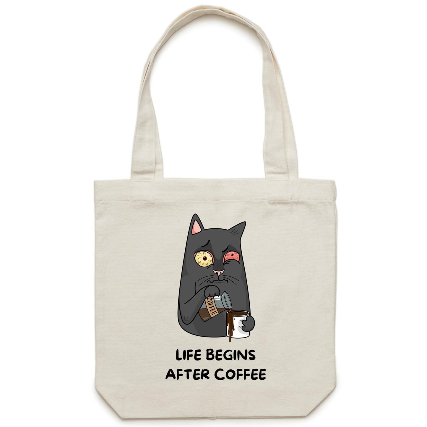 Life Begins After Coffee, Cat - Canvas Tote Bag Default Title Tote Bag Printed In Australia